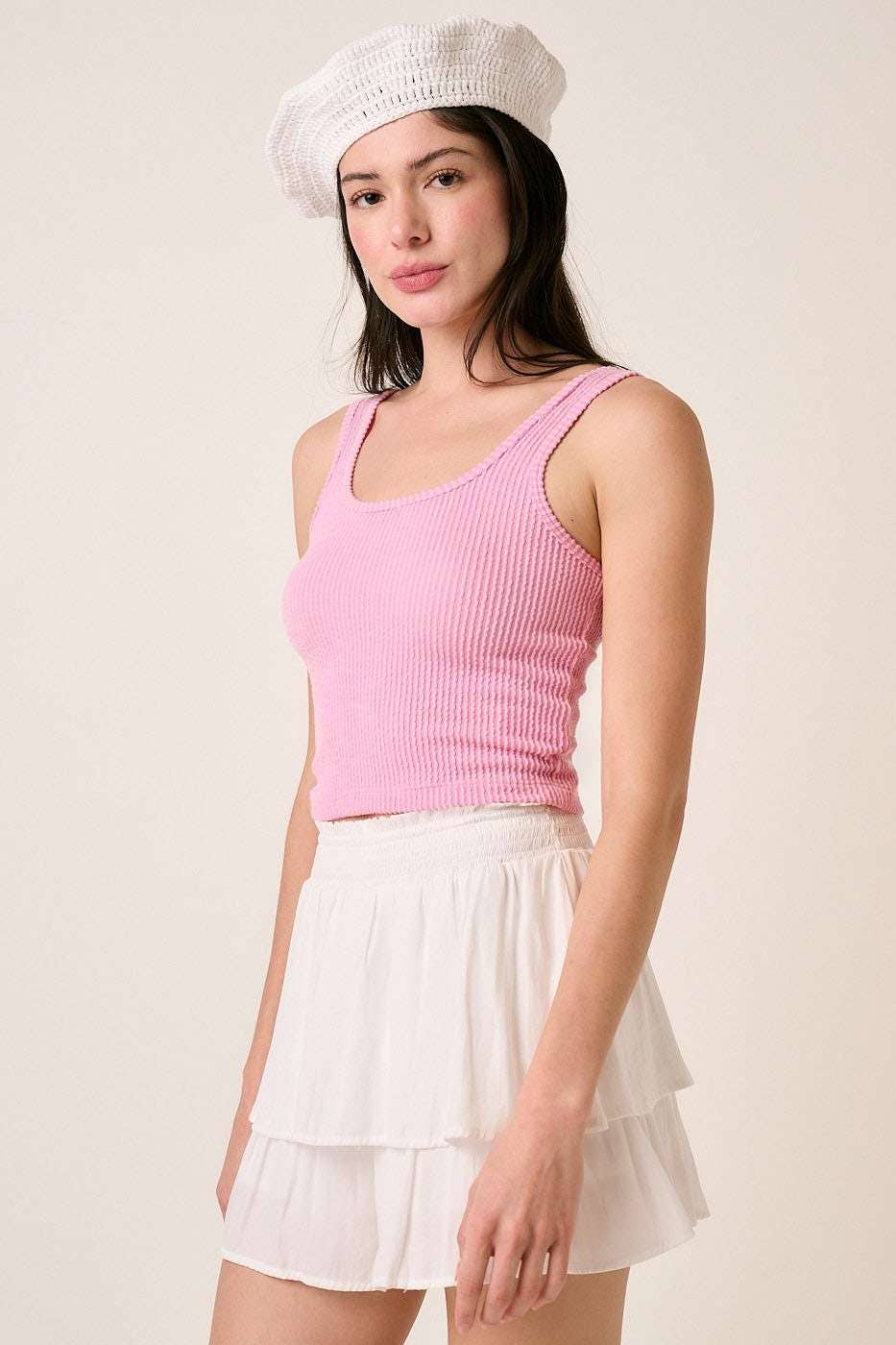 URBAN RIB KNIT SCOOP NECK CROP TANK TOP