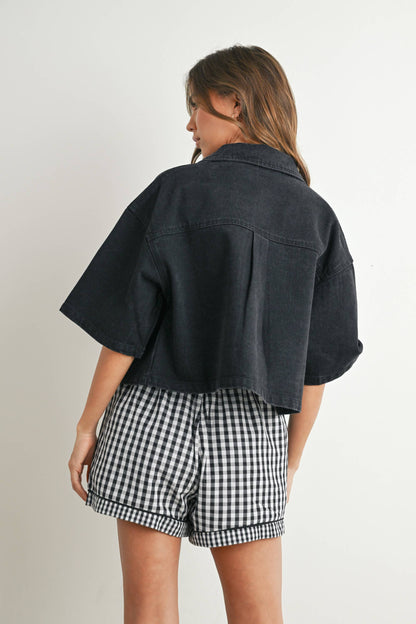 Button Front Cropped Shirt - BMJ7681