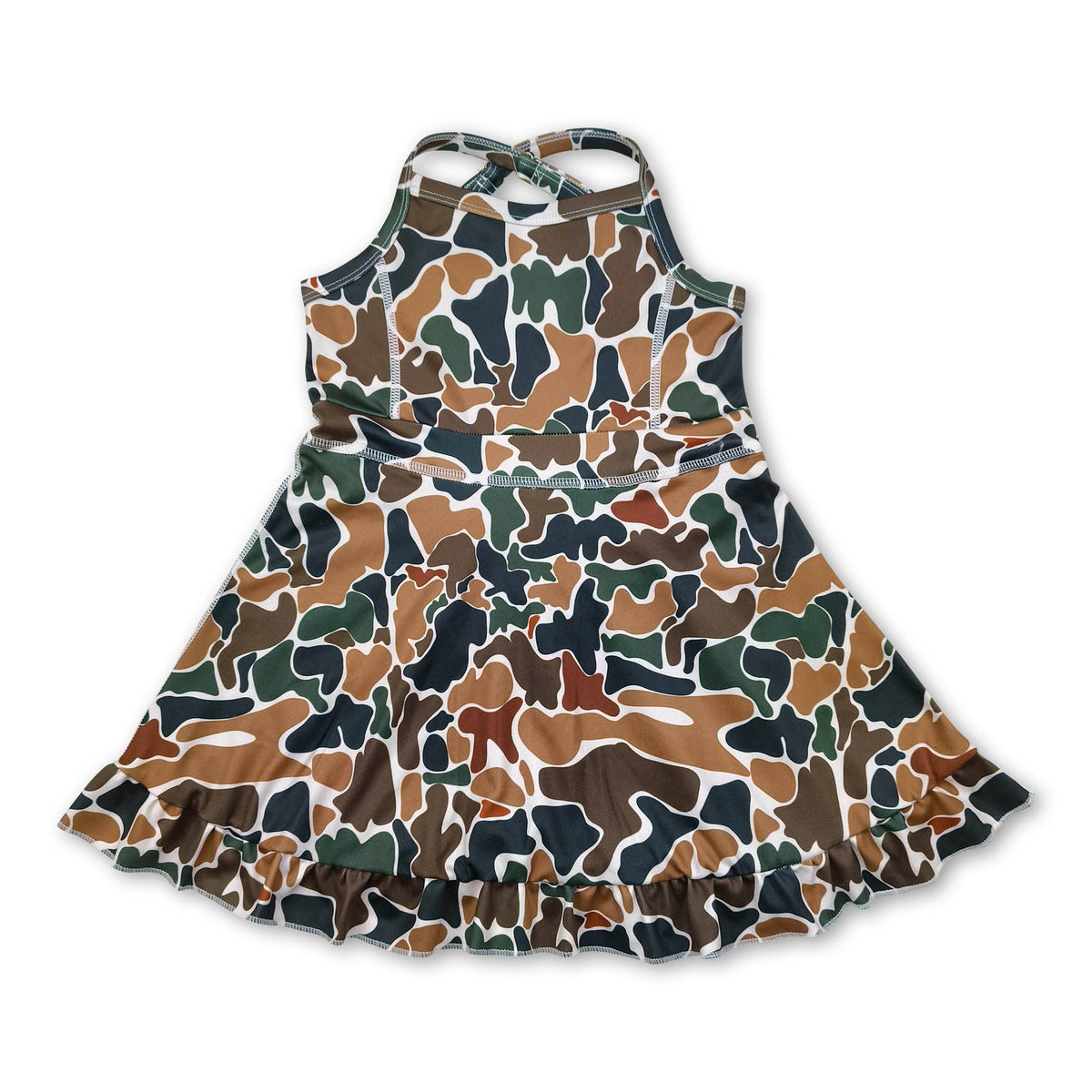 Camo straps ruffle kids girls athletic dresses