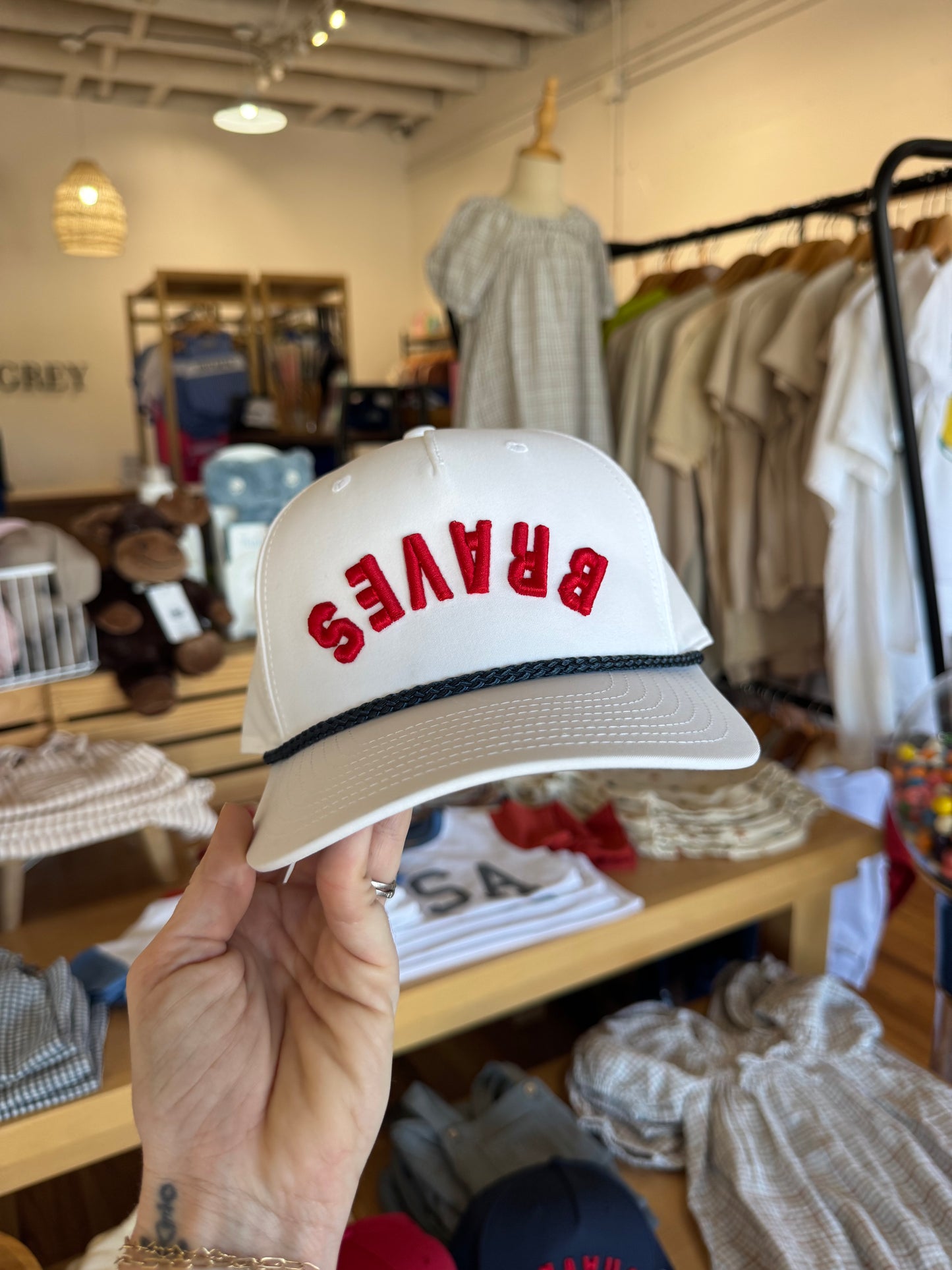 White Upside Down Braves Rope Hat