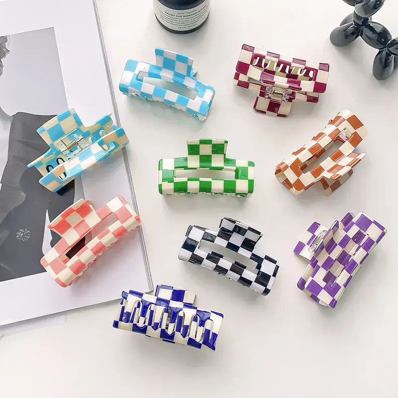 Checker Print Chessboard Hair Clip Assorted Colors