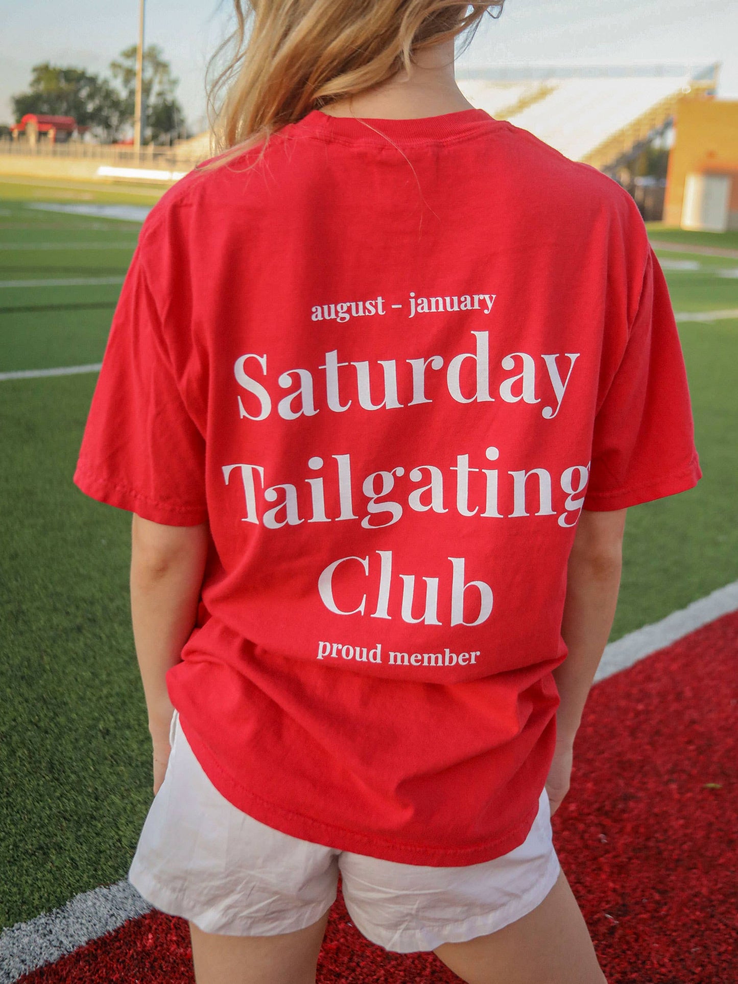 SATURDAY TAILGATING CLUB RED TEE (FRONT + BACK)