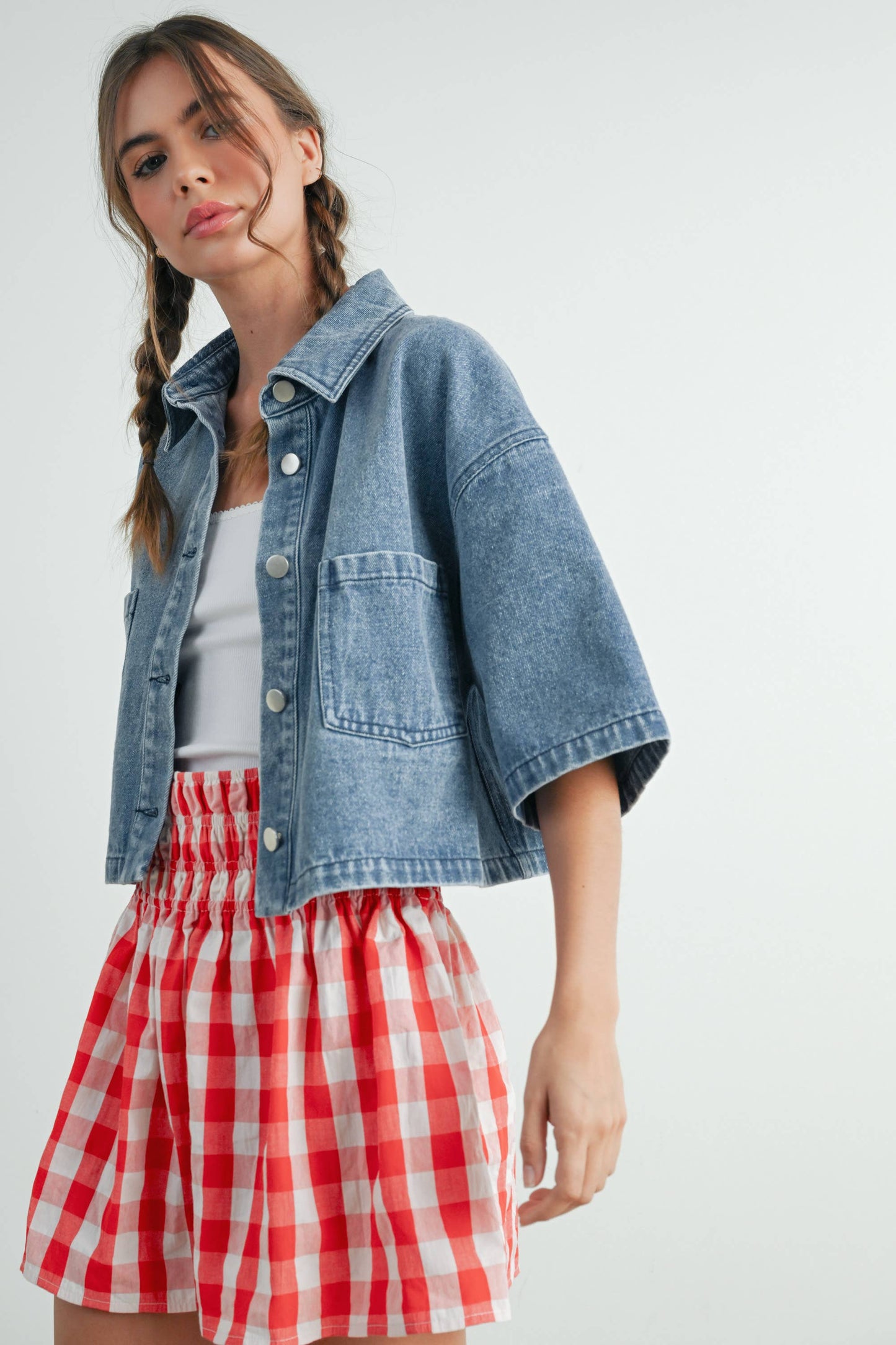 Button Front Cropped Shirt - BMJ7681