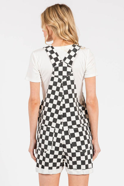 GAME DAY CHECKERED ROMPER BIB OVERALLS