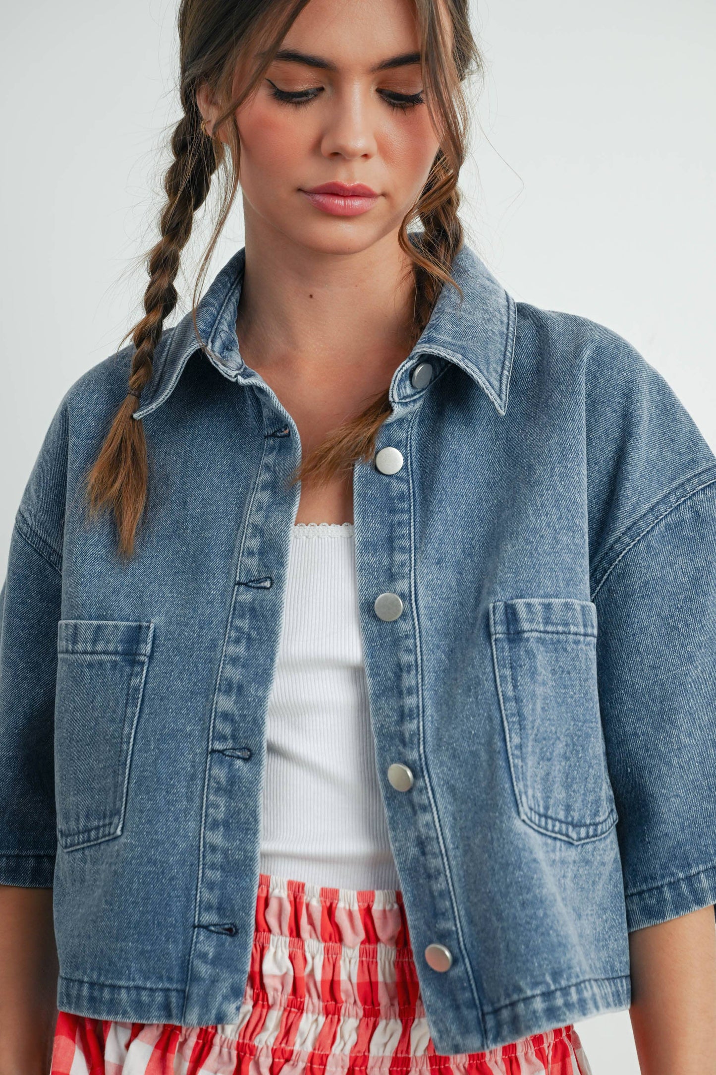 Button Front Cropped Shirt - BMJ7681