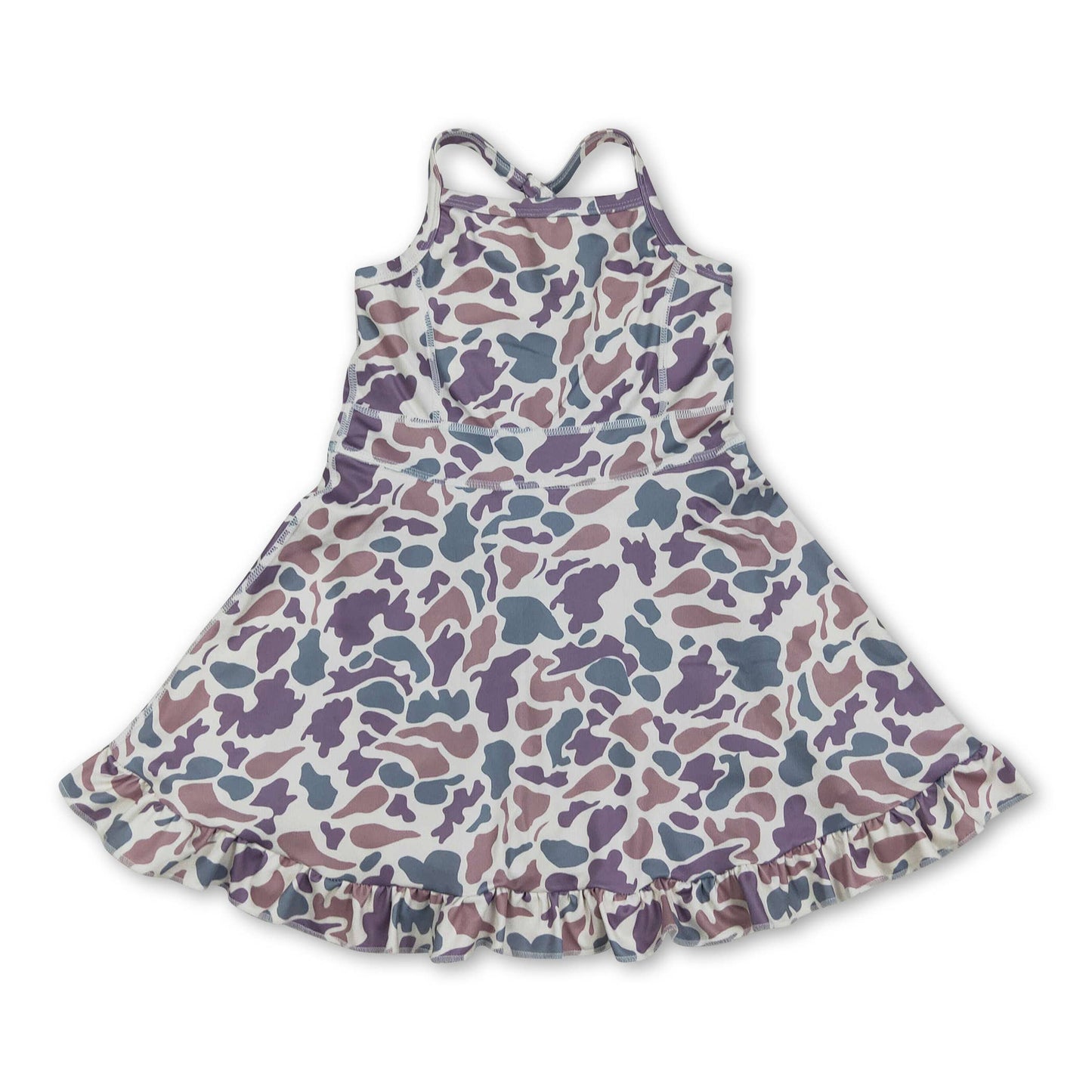 Grey camo straps ruffle girls athletic dress