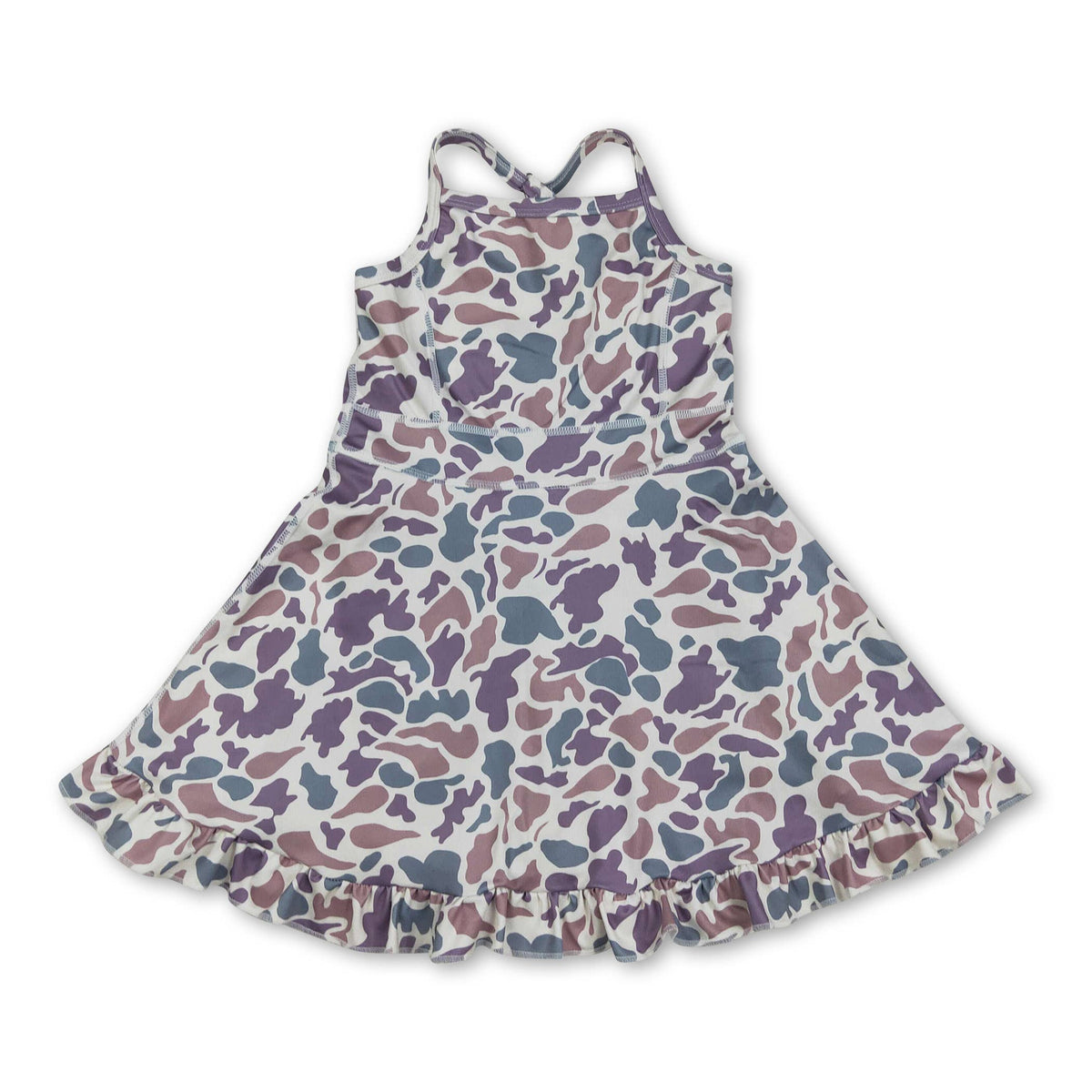 Camo straps ruffle kids girls athletic dresses