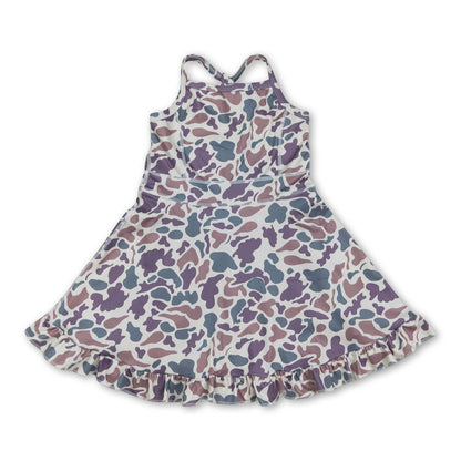 Camo straps ruffle kids girls athletic dresses