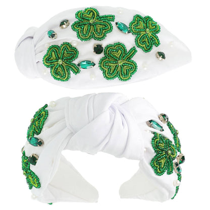 Saint Patrick's Shamrock Beaded Knotted Headband