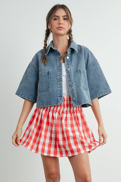 Button Front Cropped Shirt - BMJ7681