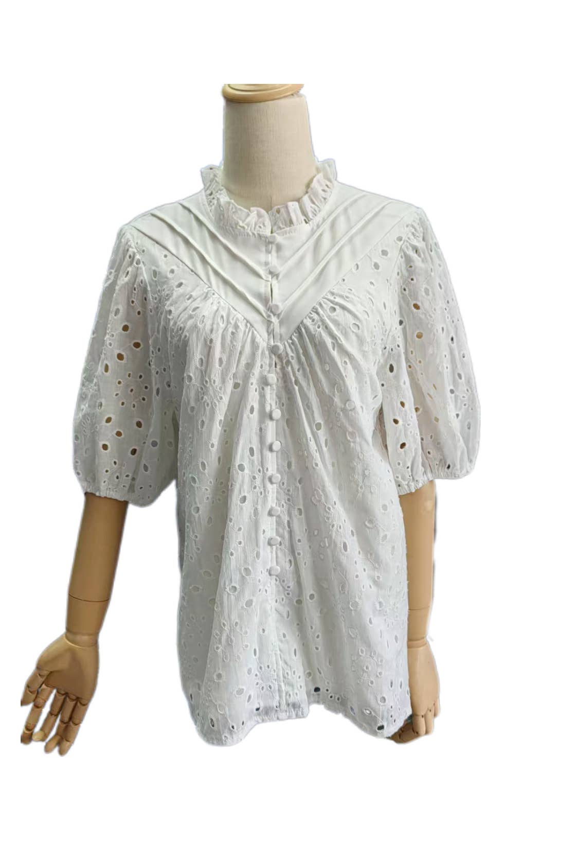 Bohemia Crochet lace Eyelet high neck short sleeve blouse