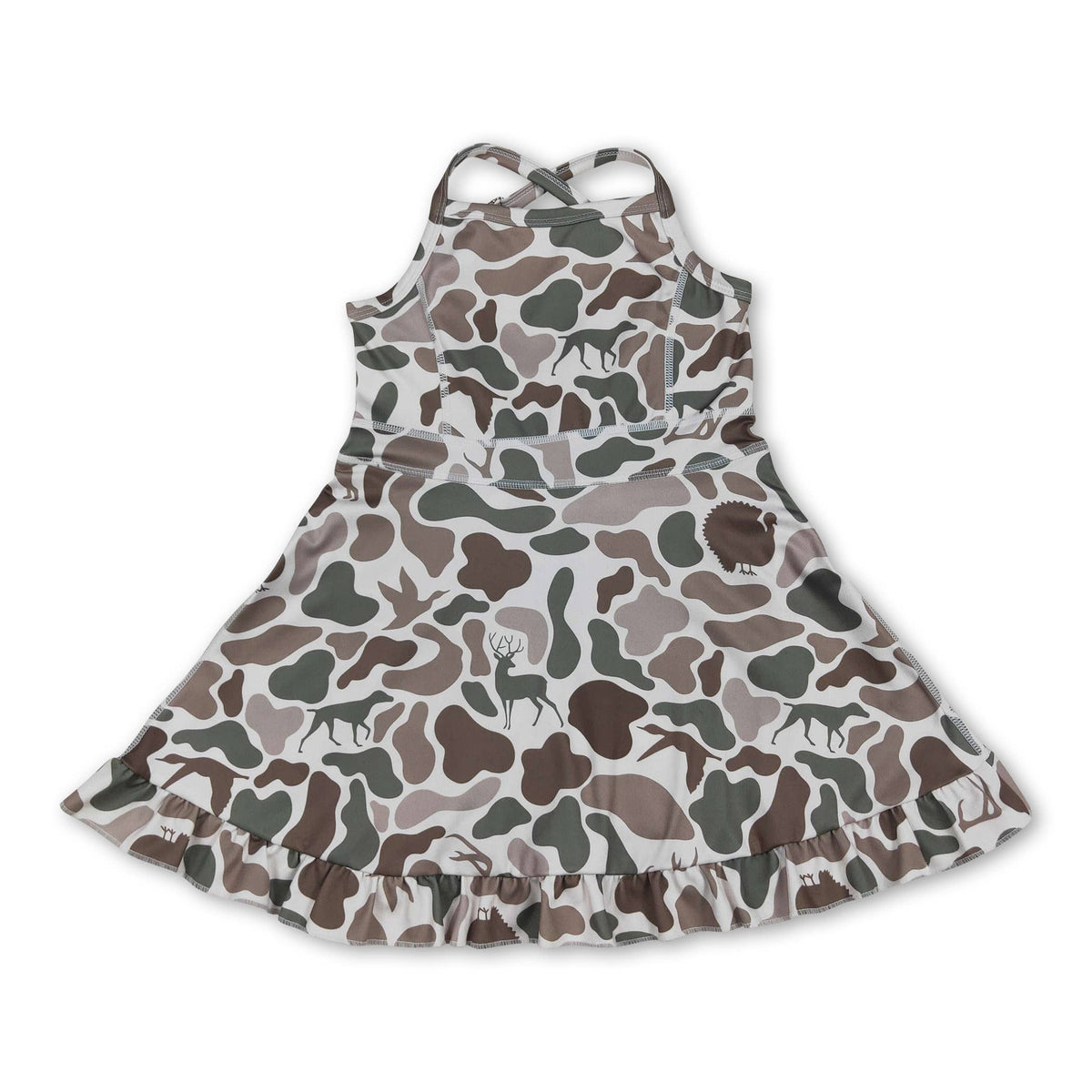 Camo straps ruffle kids girls athletic dresses