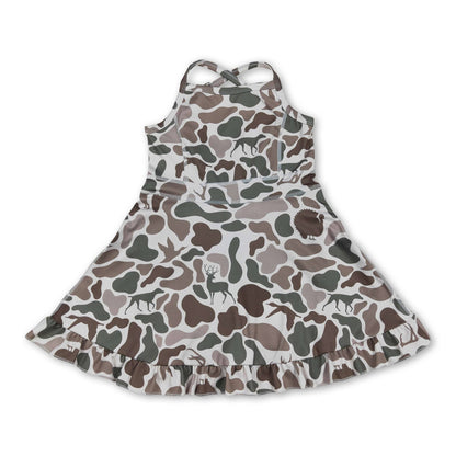 Camo straps ruffle kids girls athletic dresses