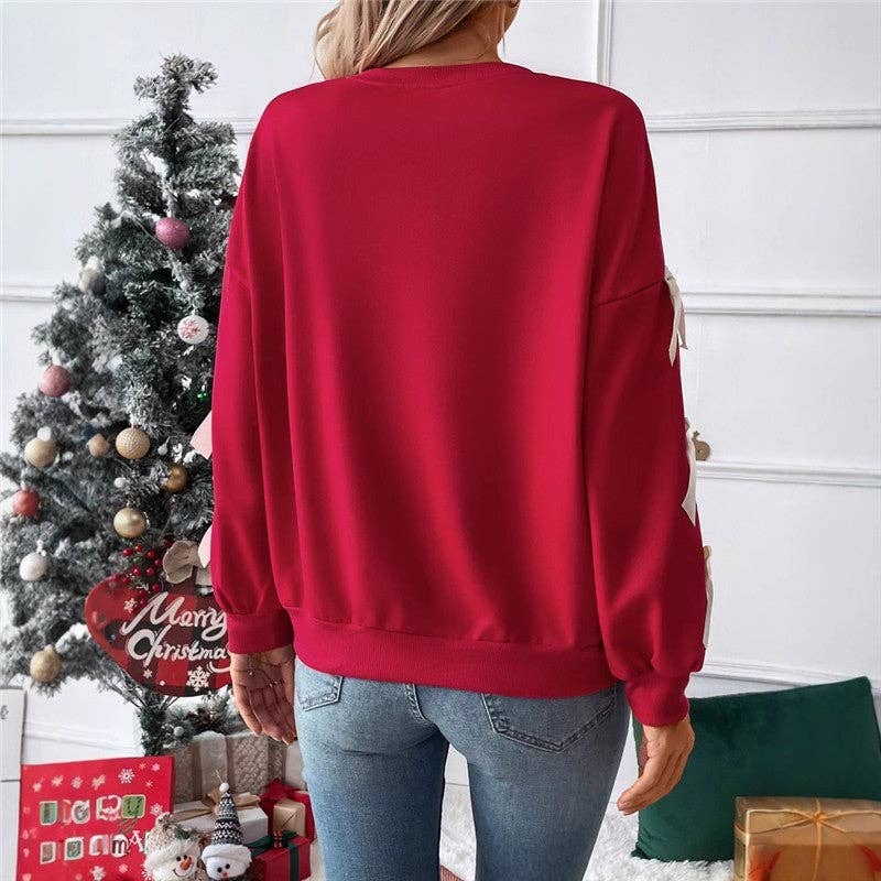 Round Neck Bow Pullover Sweatshirt