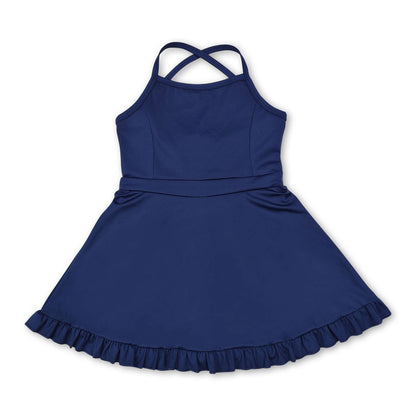 Blue straps ruffle baby girls summer active wear