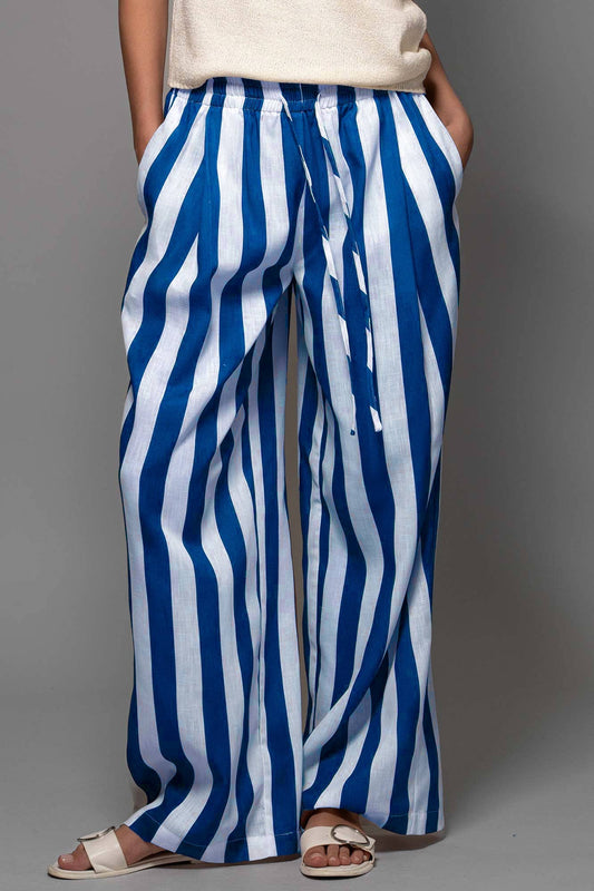 Breezy Linen-Blend Striped Wide-Leg Pants
