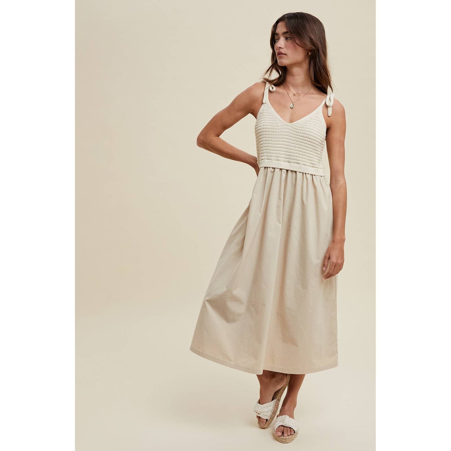 MIXED MEDIA MIDI CAMI DRESS / WL24-9896