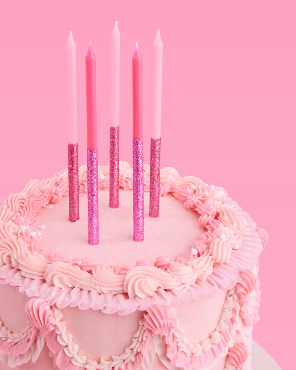 Pink Glitter Party Cake Candles | 10 Pack, Birthday, Toppers