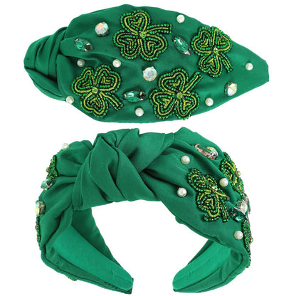 Saint Patrick's Shamrock Beaded Knotted Headband