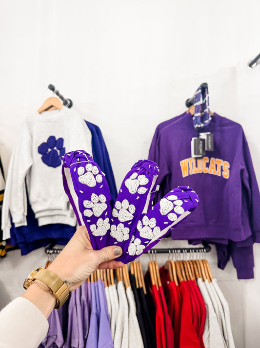Purple Paw Beaded Headband