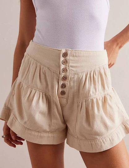Ladies Solid Color Cotton Denim Shorts