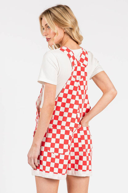 GAME DAY CHECKERED ROMPER BIB OVERALLS
