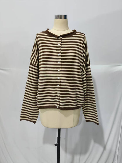 Lightweight Cozy roll neck cardigan in stripe