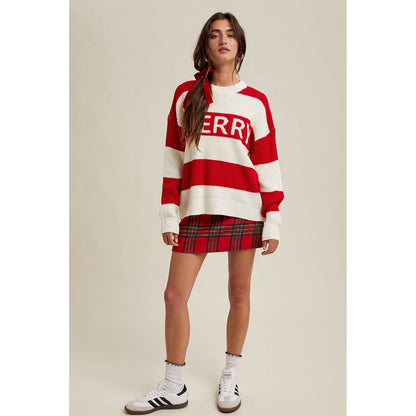 'MERRY' STRIPED KNIT SWEATER / WL25-11180