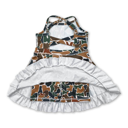 Grey camo straps ruffle girls athletic dress