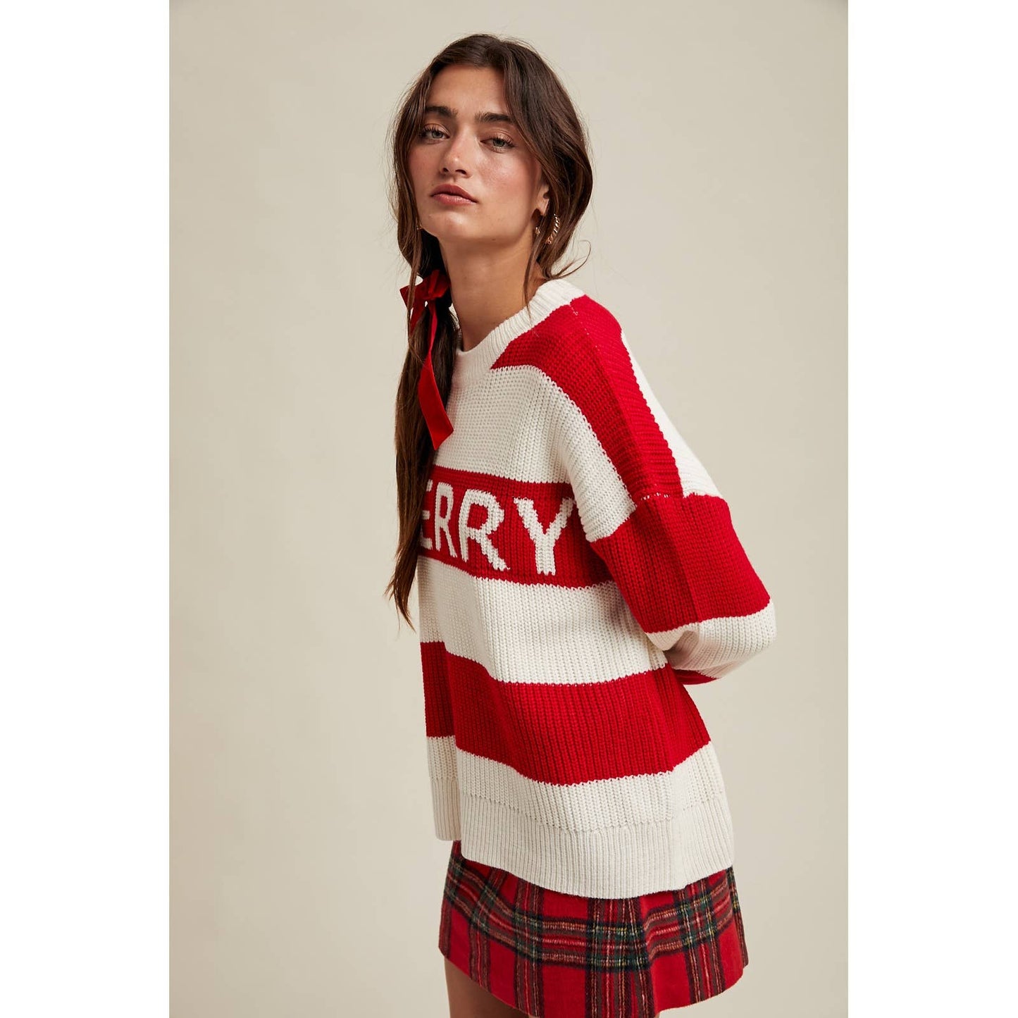 'MERRY' STRIPED KNIT SWEATER / WL25-11180