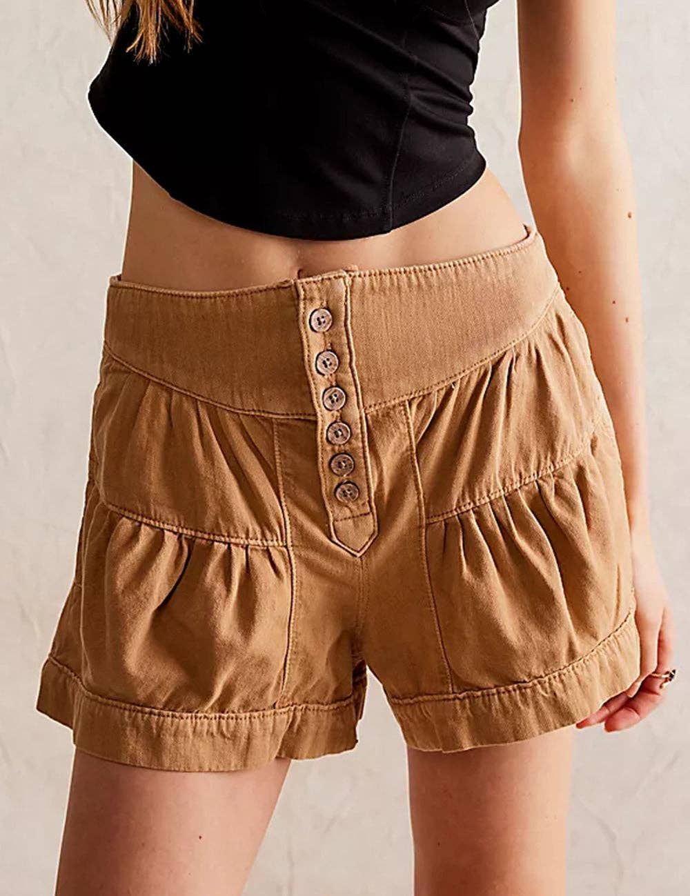 Ladies Solid Color Cotton Denim Shorts