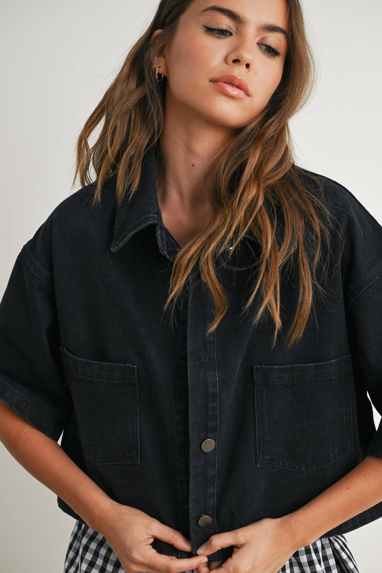 Button Front Cropped Shirt - BMJ7681