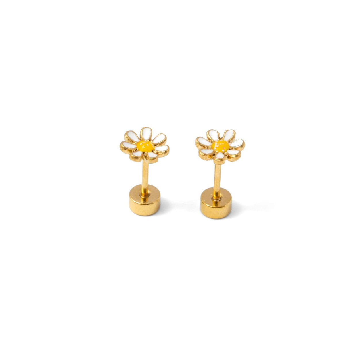 Mini Daisy Stud Earrings - Hypoallergenic, Flat Back, Girl