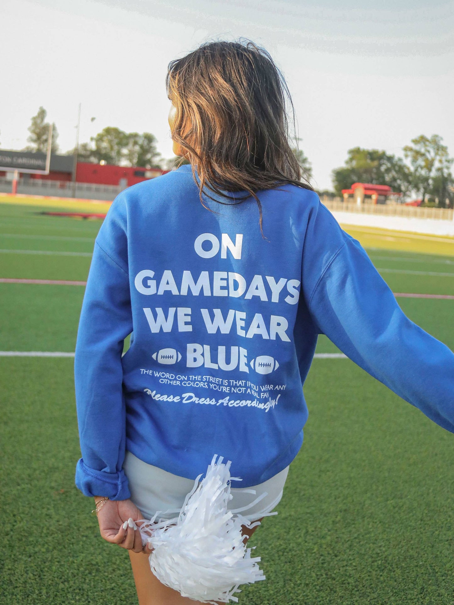 GAMEDAYS WE WEAR BLUE SWEATSHIRT (FRONT + BACK)