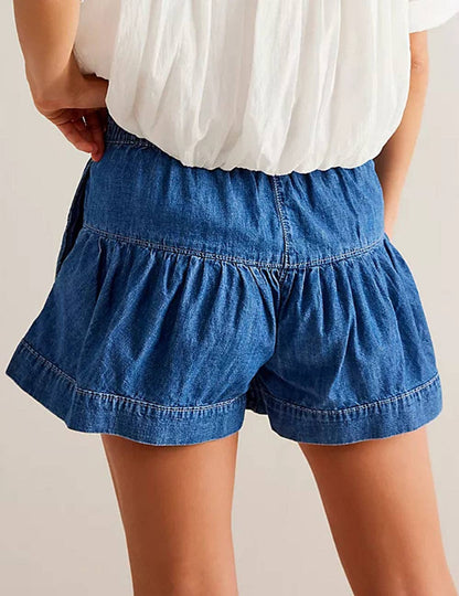 Ladies Solid Color Cotton Denim Shorts