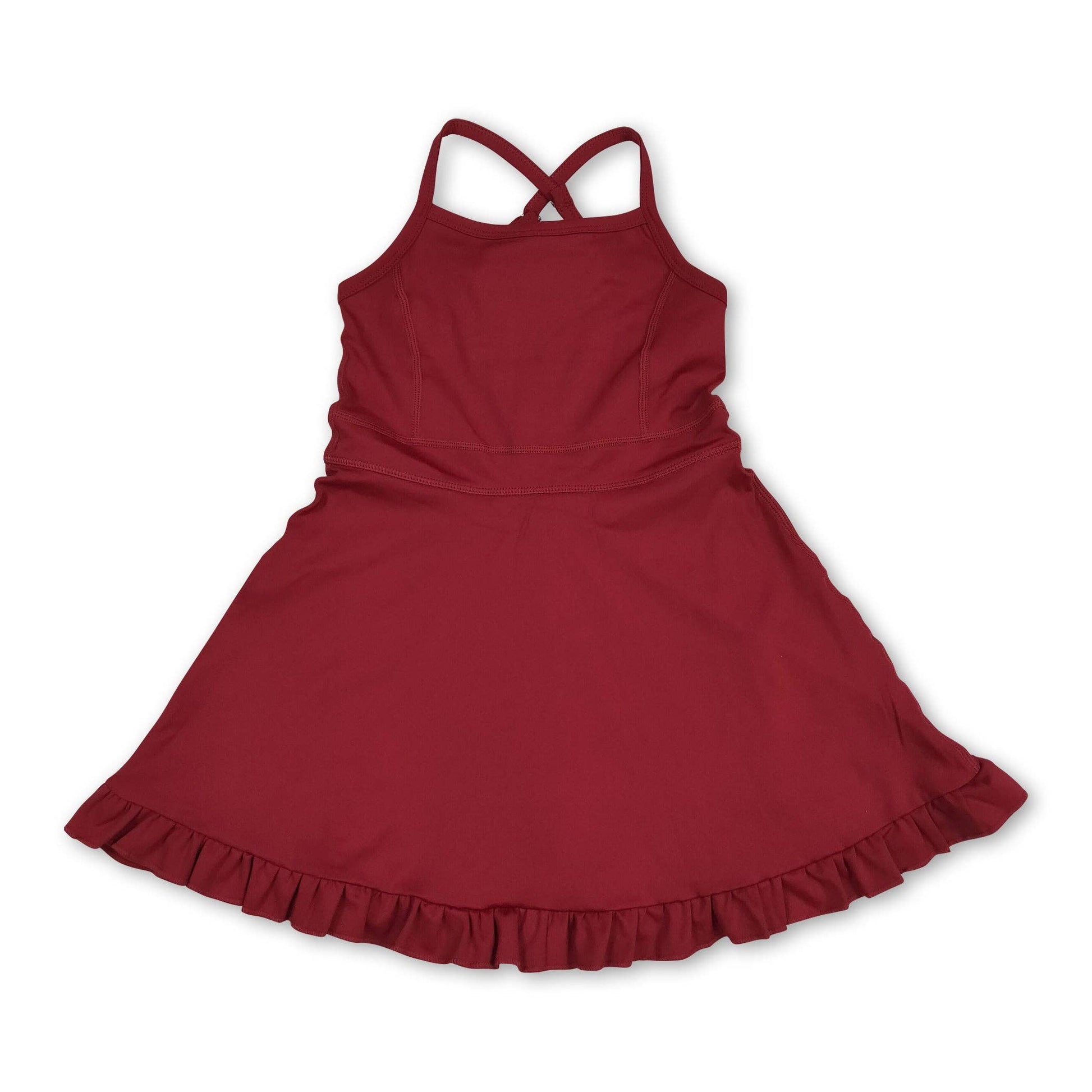 Maroon straps ruffle kids girls athletic dresses – Juneandgrey