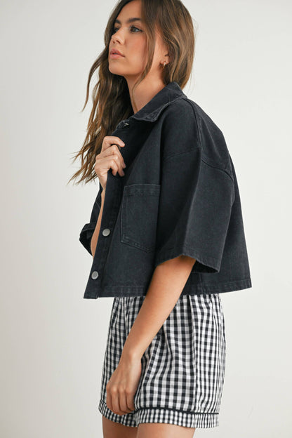 Button Front Cropped Shirt - BMJ7681