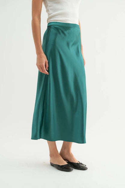 BASIC SATIN MIDI SKIRT / WL25-10095