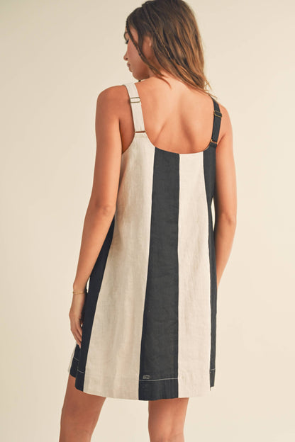 D3367 COLOR BLOCK LINEN MINI DRESS