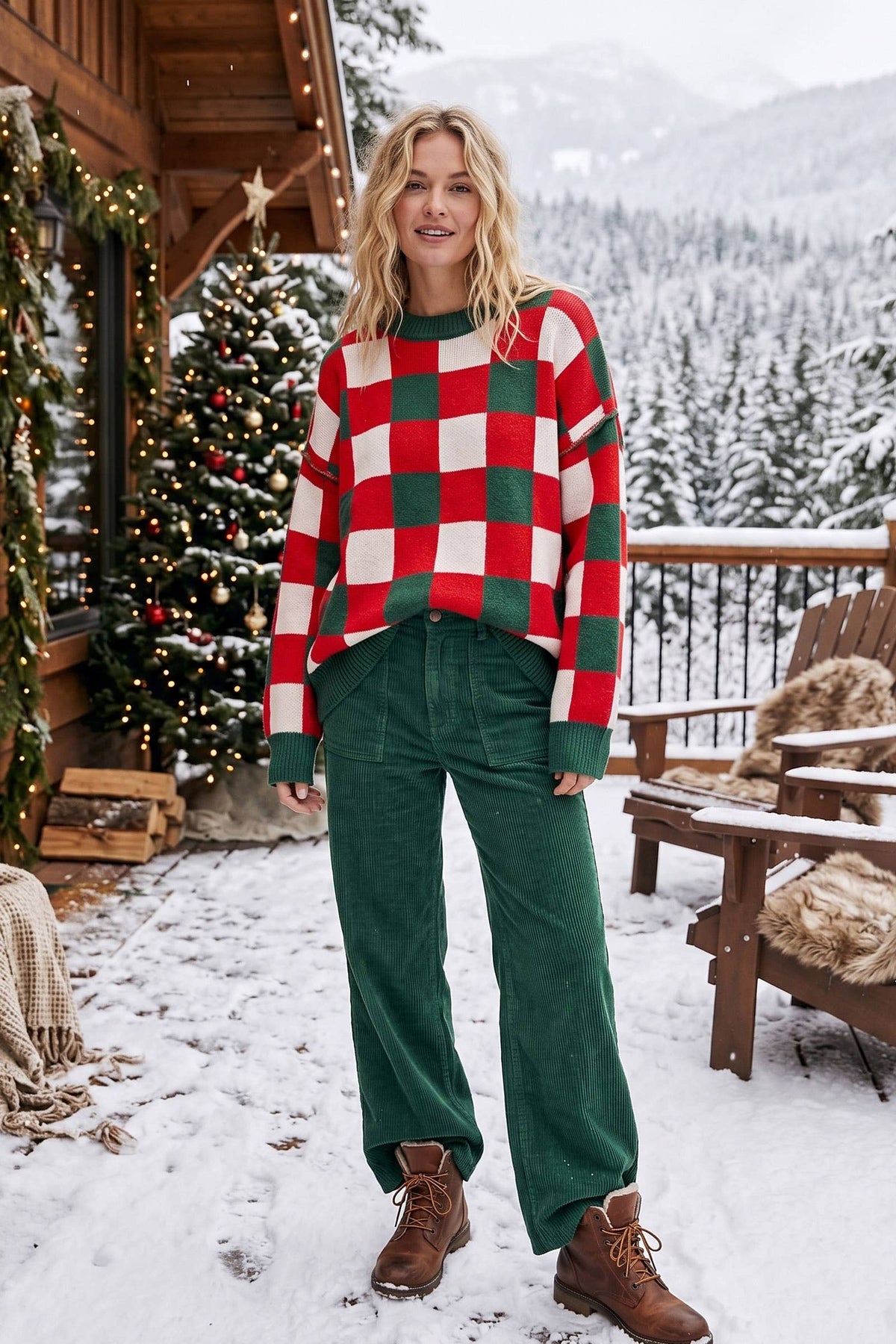Oversized Checkered Christmas Sweater
