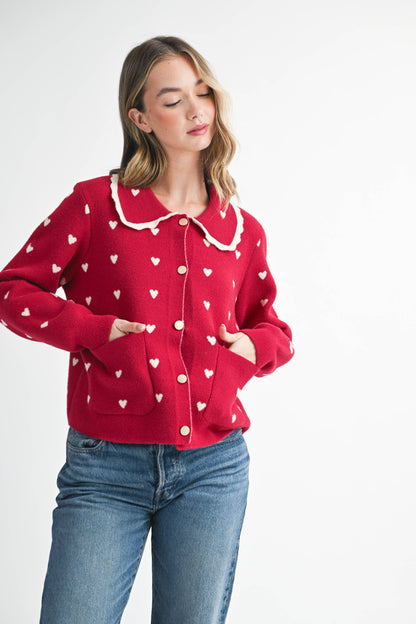 Heart Pointelle Peter Pan Cardigan