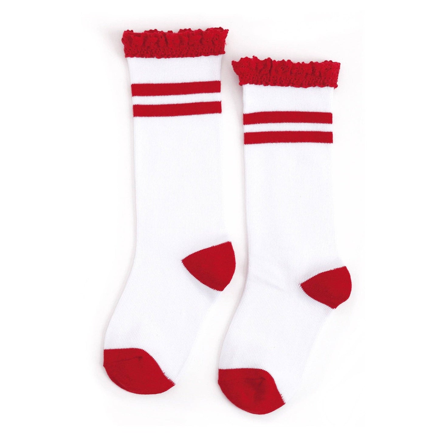 Apple Red Striped Lace Top Knee High Socks