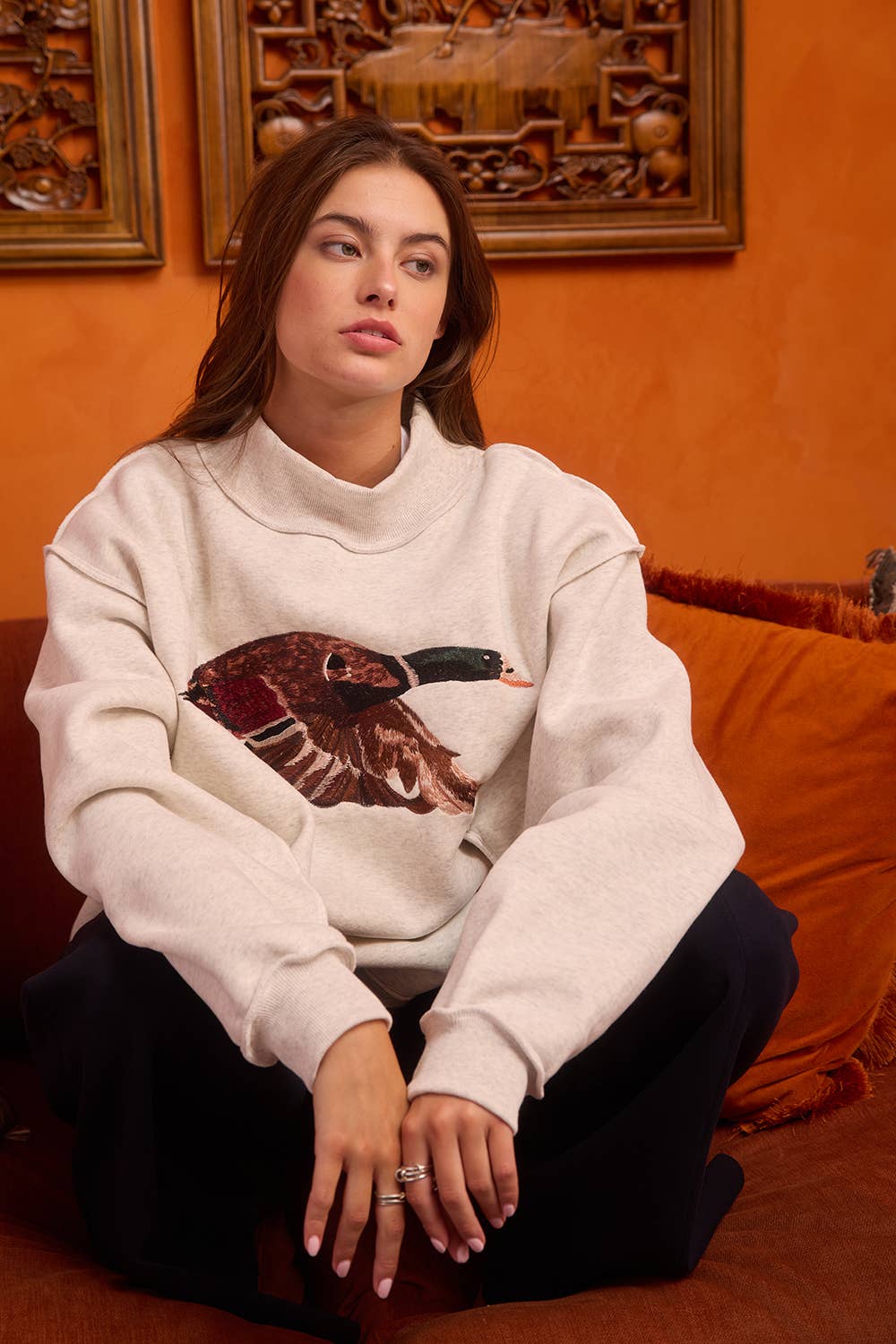IT2594E-MALLARD | 'MALLARD' Embroidered Mock-Neck Sweatshirt