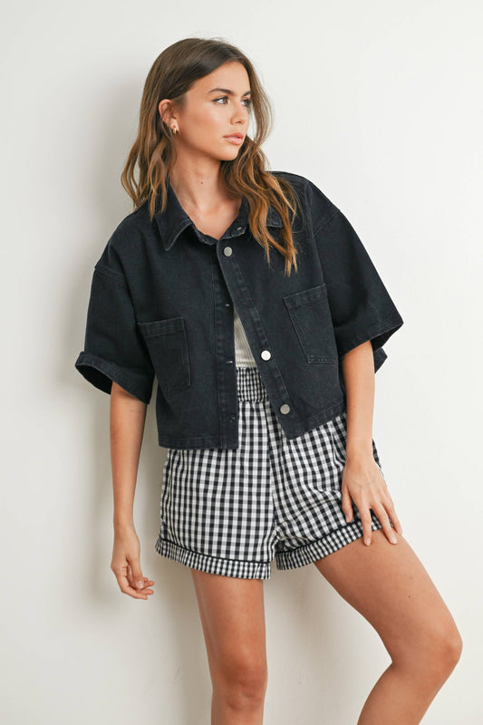 Button Front Cropped Shirt - BMJ7681