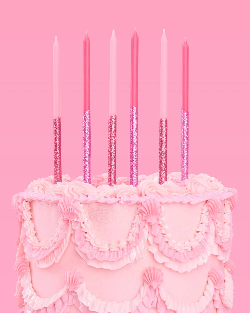 Pink Glitter Party Cake Candles | 10 Pack, Birthday, Toppers