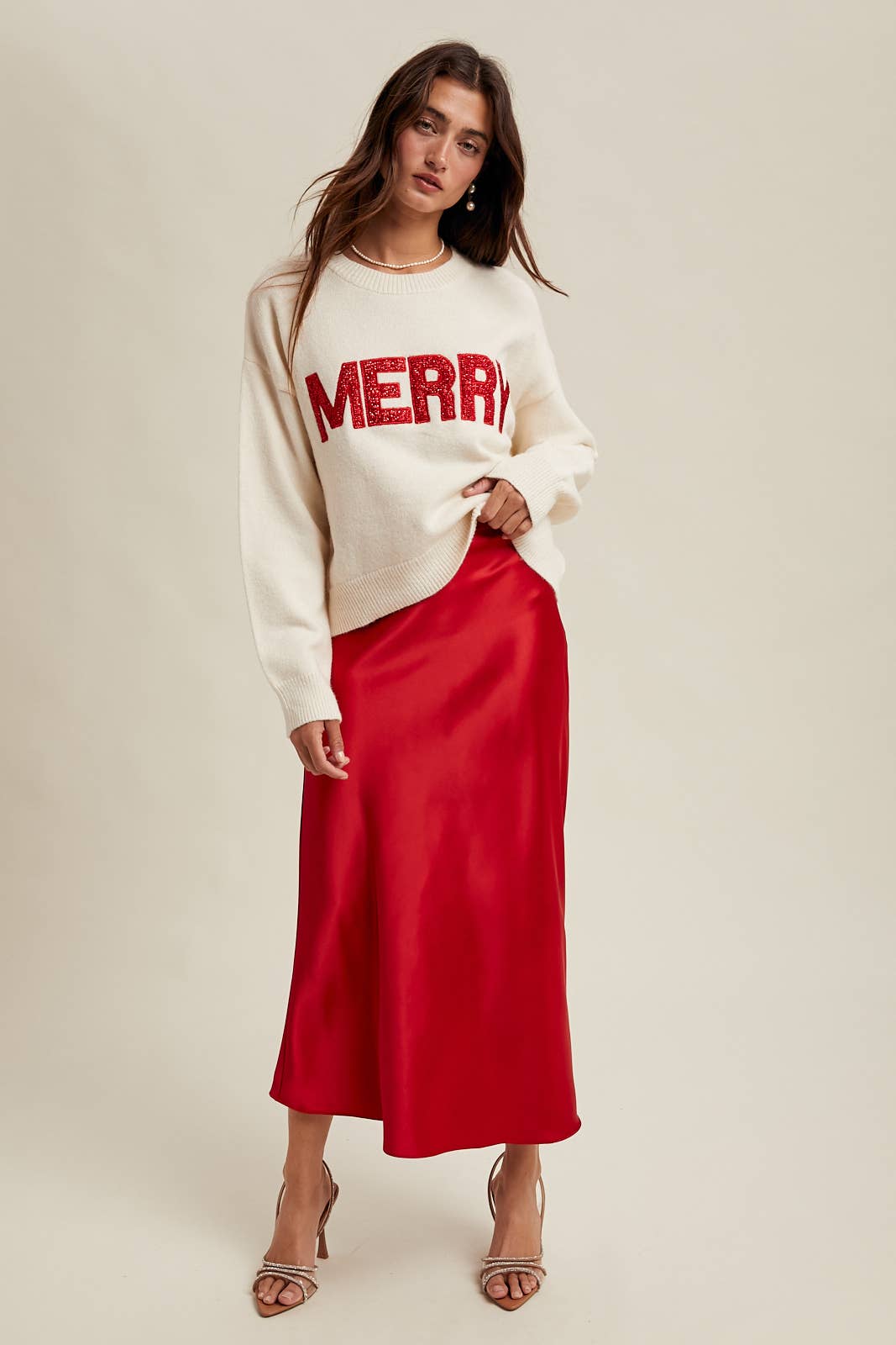 BASIC SATIN MIDI SKIRT / WL25-10095