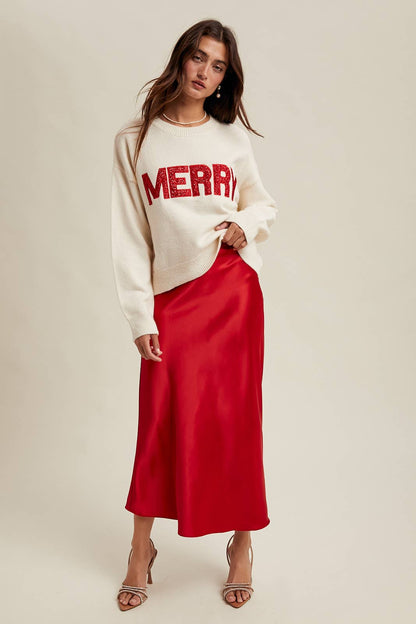 BASIC SATIN MIDI SKIRT / WL25-10095