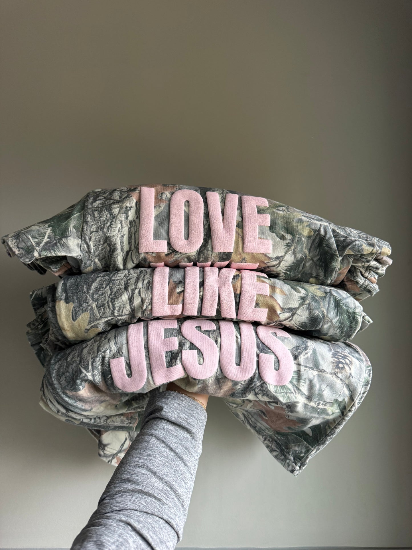 LOVE LIKE JESUS pink camo tee (preorder)
