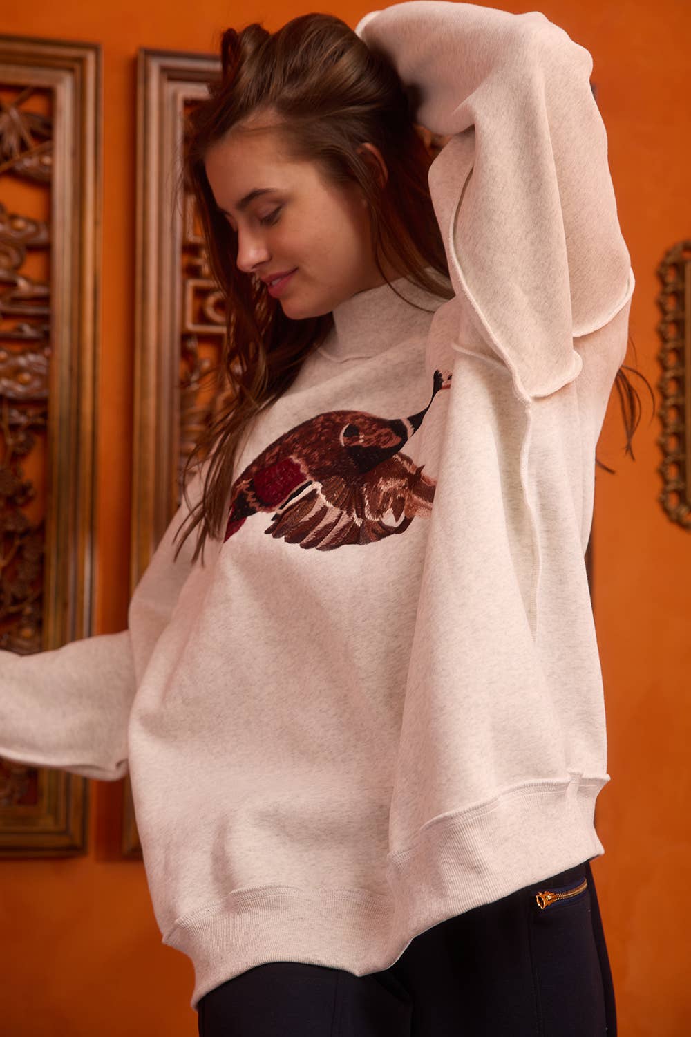 IT2594E-MALLARD | 'MALLARD' Embroidered Mock-Neck Sweatshirt