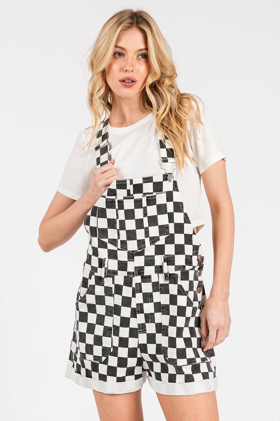 GAME DAY CHECKERED ROMPER BIB OVERALLS